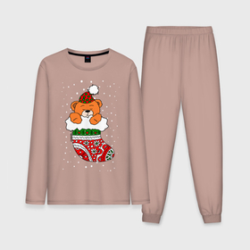 Мужская пижама с лонгсливом хлопок с принтом Игрушечный мишка в носке в Курске,  |  | Тематика изображения на принте: 