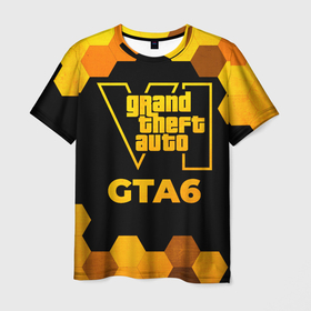 Мужская футболка 3D с принтом GTA6   gold gradient в Петрозаводске, 100% полиэфир | прямой крой, круглый вырез горловины, длина до линии бедер | Тематика изображения на принте: 