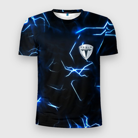 Мужская футболка 3D Slim с принтом Tesla storm в Петрозаводске, 100% полиэстер с улучшенными характеристиками | приталенный силуэт, круглая горловина, широкие плечи, сужается к линии бедра | Тематика изображения на принте: 