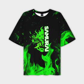 Мужская футболка oversize 3D с принтом Samurai green fire toxic в Санкт-Петербурге,  |  | Тематика изображения на принте: 