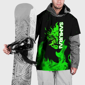 Накидка на куртку 3D с принтом Samurai green fire toxic в Петрозаводске, 100% полиэстер |  | 