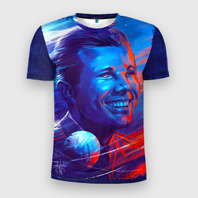 Мужская футболка 3D Slim с принтом Улыбка Гагарина в Кировске, 100% полиэстер с улучшенными характеристиками | приталенный силуэт, круглая горловина, широкие плечи, сужается к линии бедра | 