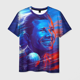 Мужская футболка 3D с принтом Улыбка Гагарина в Курске, 100% полиэфир | прямой крой, круглый вырез горловины, длина до линии бедер | 