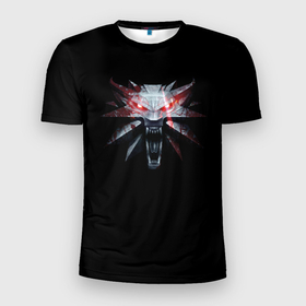 Мужская футболка 3D Slim с принтом The Witcher logo game в Санкт-Петербурге, 100% полиэстер с улучшенными характеристиками | приталенный силуэт, круглая горловина, широкие плечи, сужается к линии бедра | 