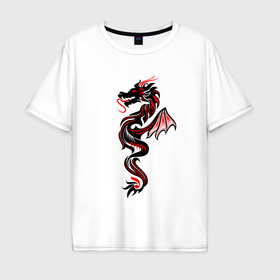 Мужская футболка хлопок Oversize с принтом Черно красный векторный дракон в Тюмени, 100% хлопок | свободный крой, круглый ворот, “спинка” длиннее передней части | Тематика изображения на принте: 