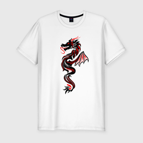 Мужская футболка хлопок Slim с принтом Черно красный векторный дракон в Белгороде, 92% хлопок, 8% лайкра | приталенный силуэт, круглый вырез ворота, длина до линии бедра, короткий рукав | 