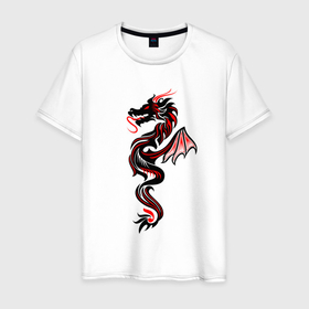 Мужская футболка хлопок с принтом Черно красный векторный дракон в Екатеринбурге, 100% хлопок | прямой крой, круглый вырез горловины, длина до линии бедер, слегка спущенное плечо. | 