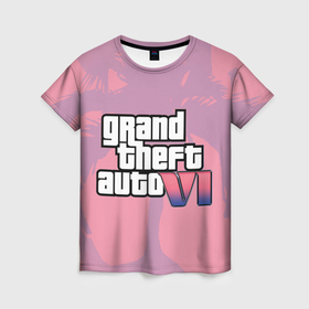 Женская футболка 3D с принтом GTA 6 pink в Тюмени, 100% полиэфир ( синтетическое хлопкоподобное полотно) | прямой крой, круглый вырез горловины, длина до линии бедер | 