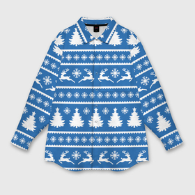 Мужская рубашка oversize 3D с принтом Синий свитер с новогодними оленями ,  |  | 