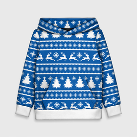 Детская толстовка 3D с принтом Синий свитер с новогодними оленями в Кировске, 100% полиэстер | двухслойный капюшон со шнурком для регулировки, мягкие манжеты на рукавах и по низу толстовки, спереди карман-кенгуру с мягким внутренним слоем | 
