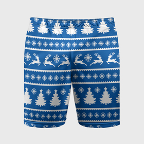 Мужские шорты спортивные с принтом Синий свитер с новогодними оленями ,  |  | 