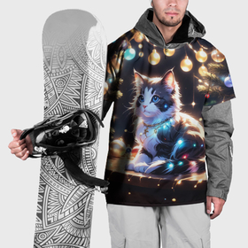 Накидка на куртку 3D с принтом Кот и новогодние украшения в Екатеринбурге, 100% полиэстер |  | Тематика изображения на принте: 