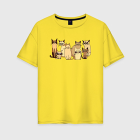 Женская футболка хлопок Oversize с принтом Сердитые коты кофейного цвета в Белгороде, 100% хлопок | свободный крой, круглый ворот, спущенный рукав, длина до линии бедер
 | 