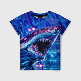 Детская футболка 3D с принтом Фиолетовая акула в Кировске, 100% гипоаллергенный полиэфир | прямой крой, круглый вырез горловины, длина до линии бедер, чуть спущенное плечо, ткань немного тянется | 