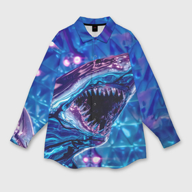 Мужская рубашка oversize 3D с принтом Фиолетовая акула в Тюмени,  |  | 
