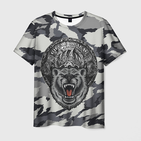 Мужская футболка 3D с принтом Медведь милитари   сила в правде в Петрозаводске, 100% полиэфир | прямой крой, круглый вырез горловины, длина до линии бедер | 