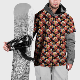 Накидка на куртку 3D с принтом Лошади и цветы на чёрном фоне , 100% полиэстер |  | 