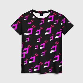 Женская футболка 3D с принтом JoJos Bizarre neon pattern logo , 100% полиэфир ( синтетическое хлопкоподобное полотно) | прямой крой, круглый вырез горловины, длина до линии бедер | 