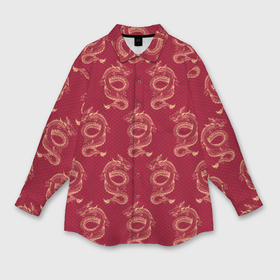 Мужская рубашка oversize 3D с принтом Китайский дракон на красном фоне в Кировске,  |  | 