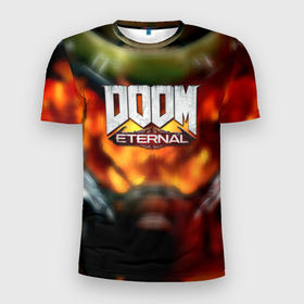 Мужская футболка 3D Slim с принтом Doom eternal games в Курске, 100% полиэстер с улучшенными характеристиками | приталенный силуэт, круглая горловина, широкие плечи, сужается к линии бедра | 