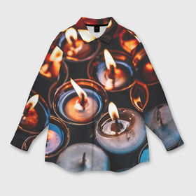 Мужская рубашка oversize 3D с принтом Новогодние горящие свечи ,  |  | 