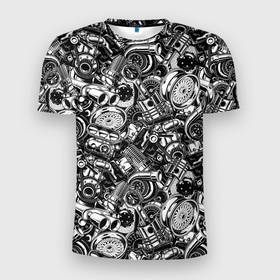 Мужская футболка 3D Slim с принтом Автотюнинг   запчасти в Петрозаводске, 100% полиэстер с улучшенными характеристиками | приталенный силуэт, круглая горловина, широкие плечи, сужается к линии бедра | 