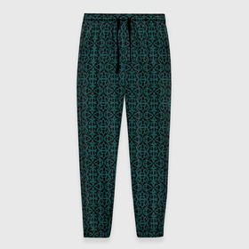 Мужские брюки 3D с принтом Ажурный тёмно зелёный в Белгороде, 100% полиэстер | манжеты по низу, эластичный пояс регулируется шнурком, по бокам два кармана без застежек, внутренняя часть кармана из мелкой сетки | 