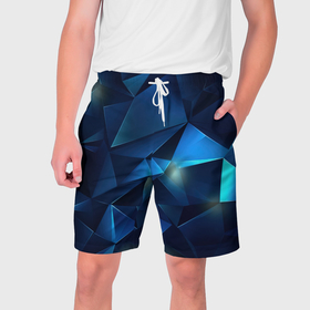 Мужские шорты 3D с принтом Синяя геометрическая абстракция в Кировске,  полиэстер 100% | прямой крой, два кармана без застежек по бокам. Мягкая трикотажная резинка на поясе, внутри которой широкие завязки. Длина чуть выше колен | 