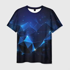 Мужская футболка 3D с принтом Синяя  геометрическая абстракция в Кировске, 100% полиэфир | прямой крой, круглый вырез горловины, длина до линии бедер | 