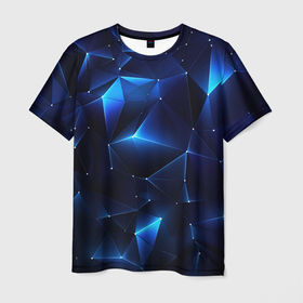Мужская футболка 3D с принтом Синяя    геометрическая  абстракция в Кировске, 100% полиэфир | прямой крой, круглый вырез горловины, длина до линии бедер | 