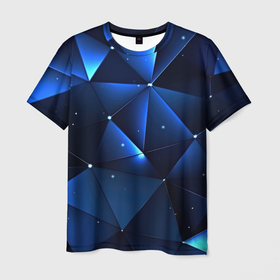 Мужская футболка 3D с принтом Синяя  геометрическая   абстракция в Кировске, 100% полиэфир | прямой крой, круглый вырез горловины, длина до линии бедер | 