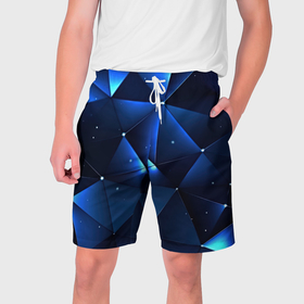 Мужские шорты 3D с принтом Синяя  геометрическая   абстракция в Кировске,  полиэстер 100% | прямой крой, два кармана без застежек по бокам. Мягкая трикотажная резинка на поясе, внутри которой широкие завязки. Длина чуть выше колен | 