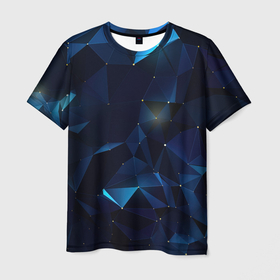 Мужская футболка 3D с принтом Синяя  геометрическая    абстракция в Кировске, 100% полиэфир | прямой крой, круглый вырез горловины, длина до линии бедер | 