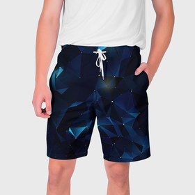 Мужские шорты 3D с принтом Синяя  геометрическая    абстракция в Кировске,  полиэстер 100% | прямой крой, два кармана без застежек по бокам. Мягкая трикотажная резинка на поясе, внутри которой широкие завязки. Длина чуть выше колен | 