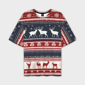 Мужская футболка oversize 3D с принтом Олени белые и красные свитер новогодний в Курске,  |  | Тематика изображения на принте: 