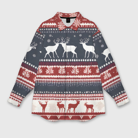 Мужская рубашка oversize 3D с принтом Олени белые и красные свитер новогодний в Курске,  |  | 