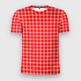 Мужская футболка 3D Slim с принтом Красно белый клетчатый в Новосибирске, 100% полиэстер с улучшенными характеристиками | приталенный силуэт, круглая горловина, широкие плечи, сужается к линии бедра | 