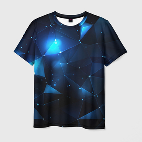 Мужская футболка 3D с принтом Синяя    геометрическая    абстракция в Кировске, 100% полиэфир | прямой крой, круглый вырез горловины, длина до линии бедер | 