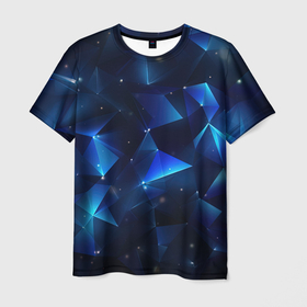 Мужская футболка 3D с принтом Синяя геометрическая абстракция плиты в Кировске, 100% полиэфир | прямой крой, круглый вырез горловины, длина до линии бедер | 