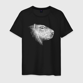 Мужская футболка хлопок с принтом Профиль капибары в Санкт-Петербурге, 100% хлопок | прямой крой, круглый вырез горловины, длина до линии бедер, слегка спущенное плечо. | 