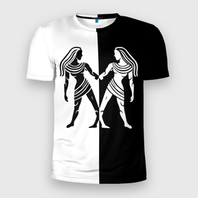 Мужская футболка 3D Slim с принтом Близнецы чёрно белое в Кировске, 100% полиэстер с улучшенными характеристиками | приталенный силуэт, круглая горловина, широкие плечи, сужается к линии бедра | 