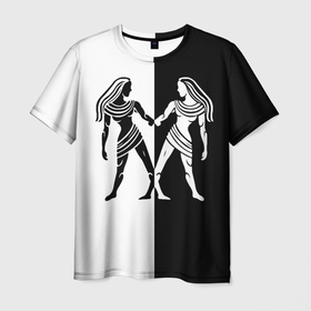Мужская футболка 3D с принтом Близнецы чёрно белое в Тюмени, 100% полиэфир | прямой крой, круглый вырез горловины, длина до линии бедер | 