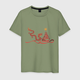 Мужская футболка хлопок с принтом Новый год праздник дракон в Курске, 100% хлопок | прямой крой, круглый вырез горловины, длина до линии бедер, слегка спущенное плечо. | 