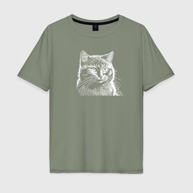 Мужская футболка хлопок Oversize с принтом Пушистый котик в Санкт-Петербурге, 100% хлопок | свободный крой, круглый ворот, “спинка” длиннее передней части | 