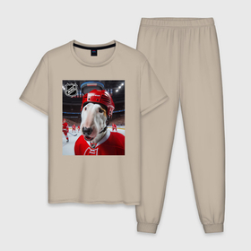 Мужская пижама хлопок с принтом Bully and the guys from his team NHL в Новосибирске, 100% хлопок | брюки и футболка прямого кроя, без карманов, на брюках мягкая резинка на поясе и по низу штанин
 | Тематика изображения на принте: 