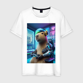 Мужская футболка хлопок с принтом Cappy with fashionable bangs   cyberpunk , 100% хлопок | прямой крой, круглый вырез горловины, длина до линии бедер, слегка спущенное плечо. | 