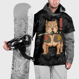 Накидка на куртку 3D с принтом Питбуль якудза в Тюмени, 100% полиэстер |  | Тематика изображения на принте: 