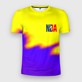 Мужская футболка 3D Slim с принтом НБА баскетбол краски неоновые желтые в Белгороде, 100% полиэстер с улучшенными характеристиками | приталенный силуэт, круглая горловина, широкие плечи, сужается к линии бедра | 