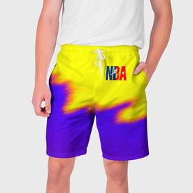 Мужские шорты 3D с принтом НБА баскетбол краски неоновые желтые в Белгороде,  полиэстер 100% | прямой крой, два кармана без застежек по бокам. Мягкая трикотажная резинка на поясе, внутри которой широкие завязки. Длина чуть выше колен | 
