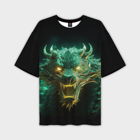 Мужская футболка oversize 3D с принтом Зеленая голова дракона неон 2024 в Екатеринбурге,  |  | 